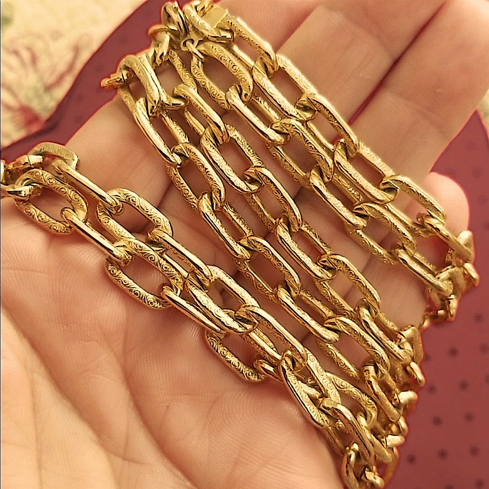 GOLD PAPER CLIP NECKLACE NEW VINTAGE 24” x 1/2” MONET BEAUTIFULLY ETCHED - Picture 3 of 12